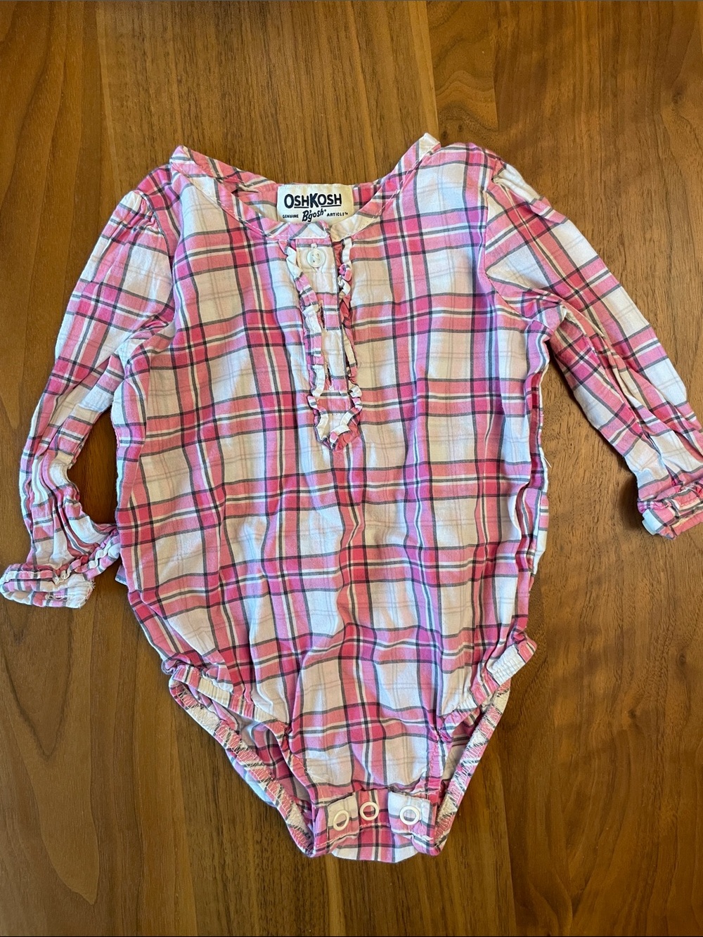 OshKosh B'gosh Pink Plaid Long-Sleeve Baby Bodysuit